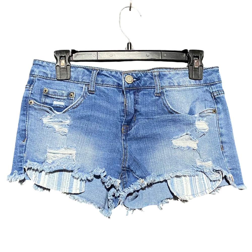 Aeropostale Y2K Shorty Shorts Size 4 Blue Distressed Low Rise Denim Cutoff Micro